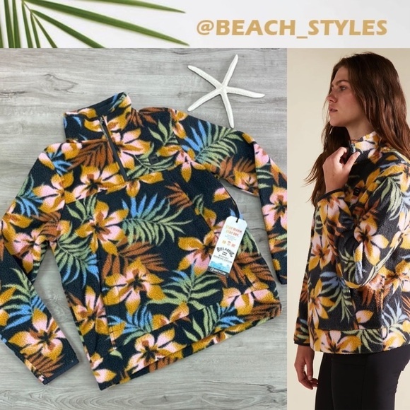 🔆BILLABONG🔆 BOUNDARY FLORAL FLEECE MOCK HALF ZIP - Picture 1 of 15